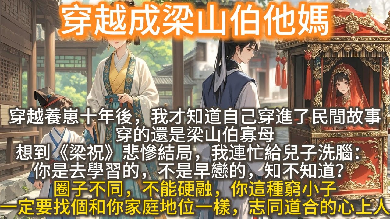 完結溫馨文：穿越成梁山伯他媽。穿越養崽十年後，我才知道自己穿進了民間故事。我連忙給兒子洗腦： 你是去學習的，不是早戀的，知不知道？ 圈子不同，不能硬融，你這種窮小子，一定要找個和你家庭地位一樣的