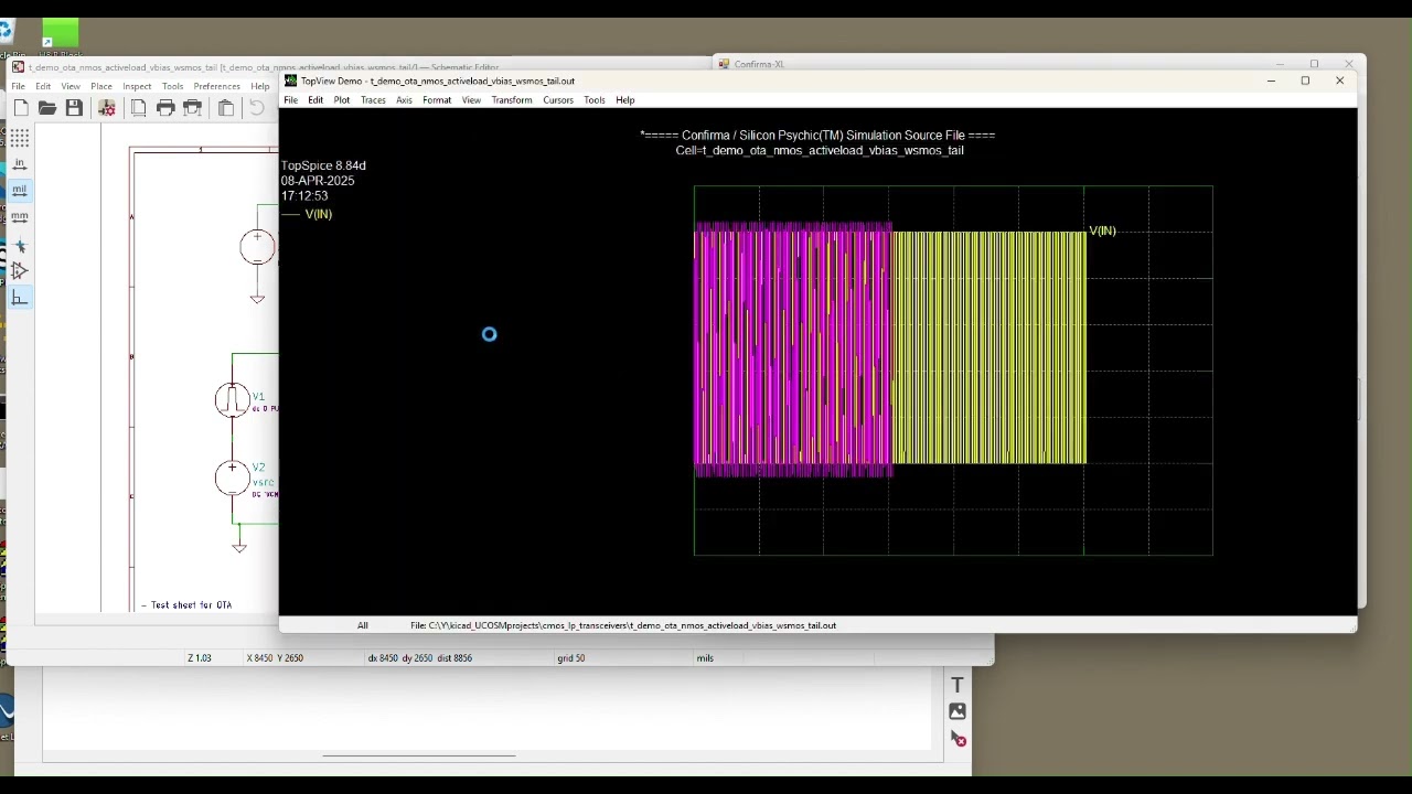 Introduction to the ConfirmaXL RF/analog/mixed-signal IC design system with Kicad front end