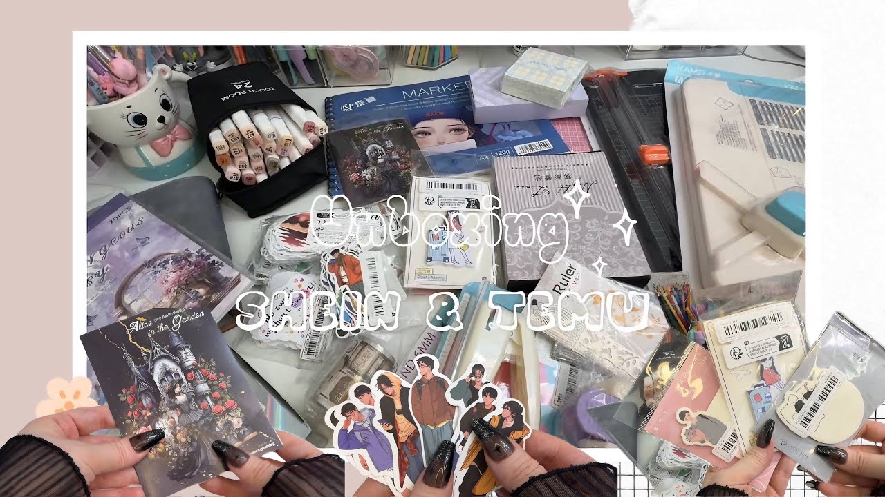 مشترياتي للجورنال ، ملصقات وادوات الرسم من شي ان و تيمو  ✨📦 journal unboxing / stationery haul