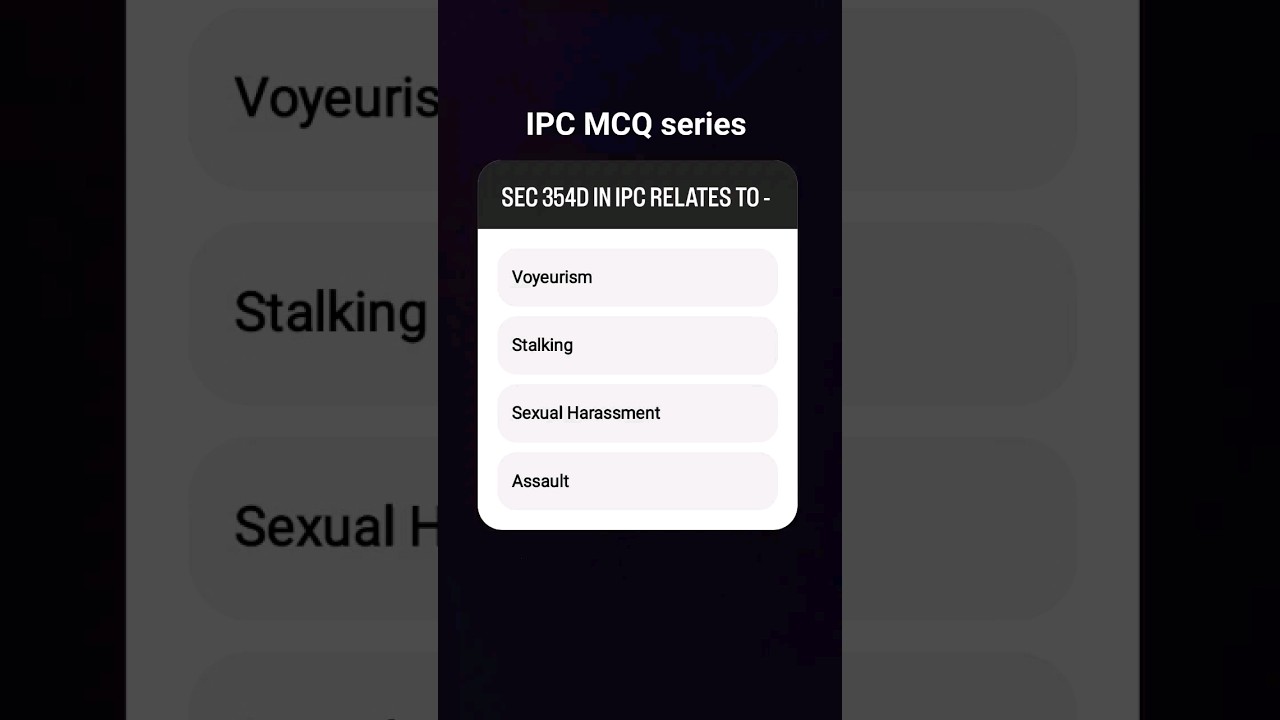 Correct option is - Stalking.  #ipc#mcq#lawyering#judiciary#preparation#penalcode