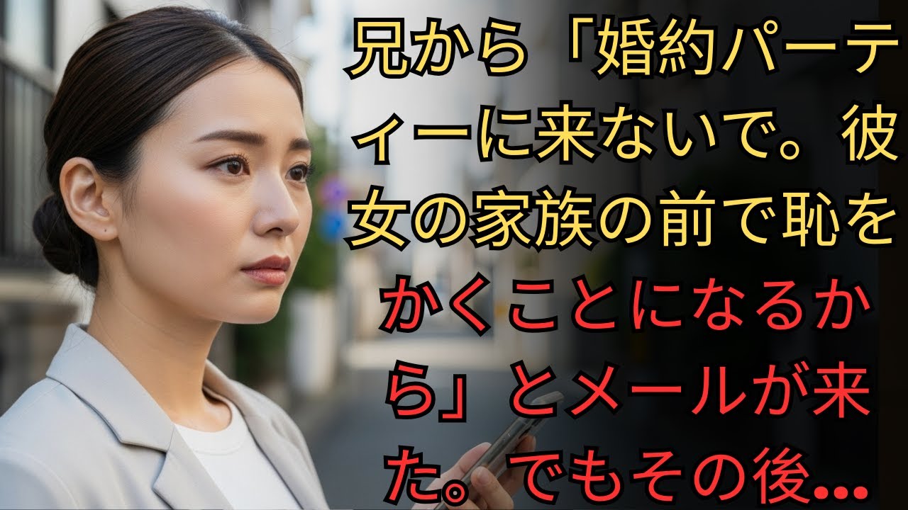 兄から「婚約パーティーに来ないで。彼女の家族の前で恥をかくことになるから」とメールが来た。でもその後…