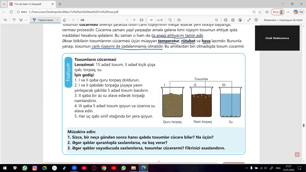 7ci sinif biologiya. Mövzu 3.5 Toxumun cücərməsi