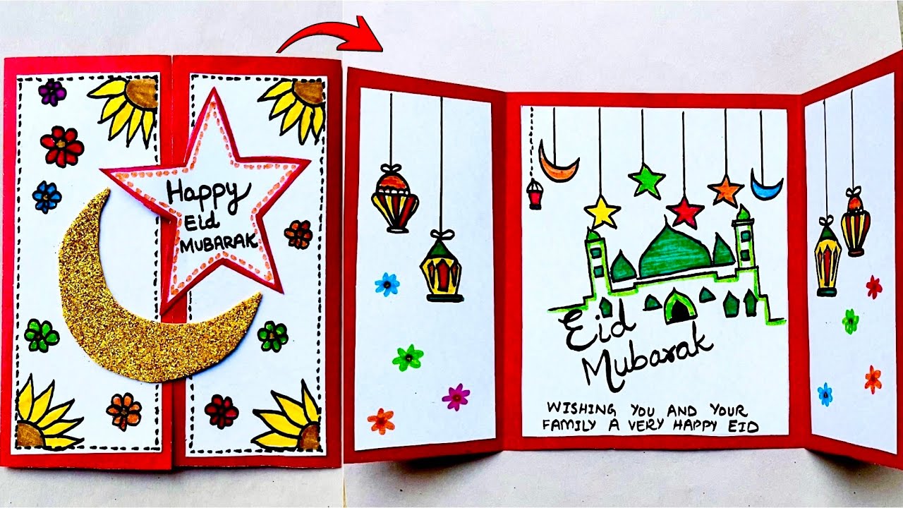 Amazing Foldable Eid Mubarak Card | Handmade Eid Greeting Card | DIY Cute & Beautiful Eid Card Easy 