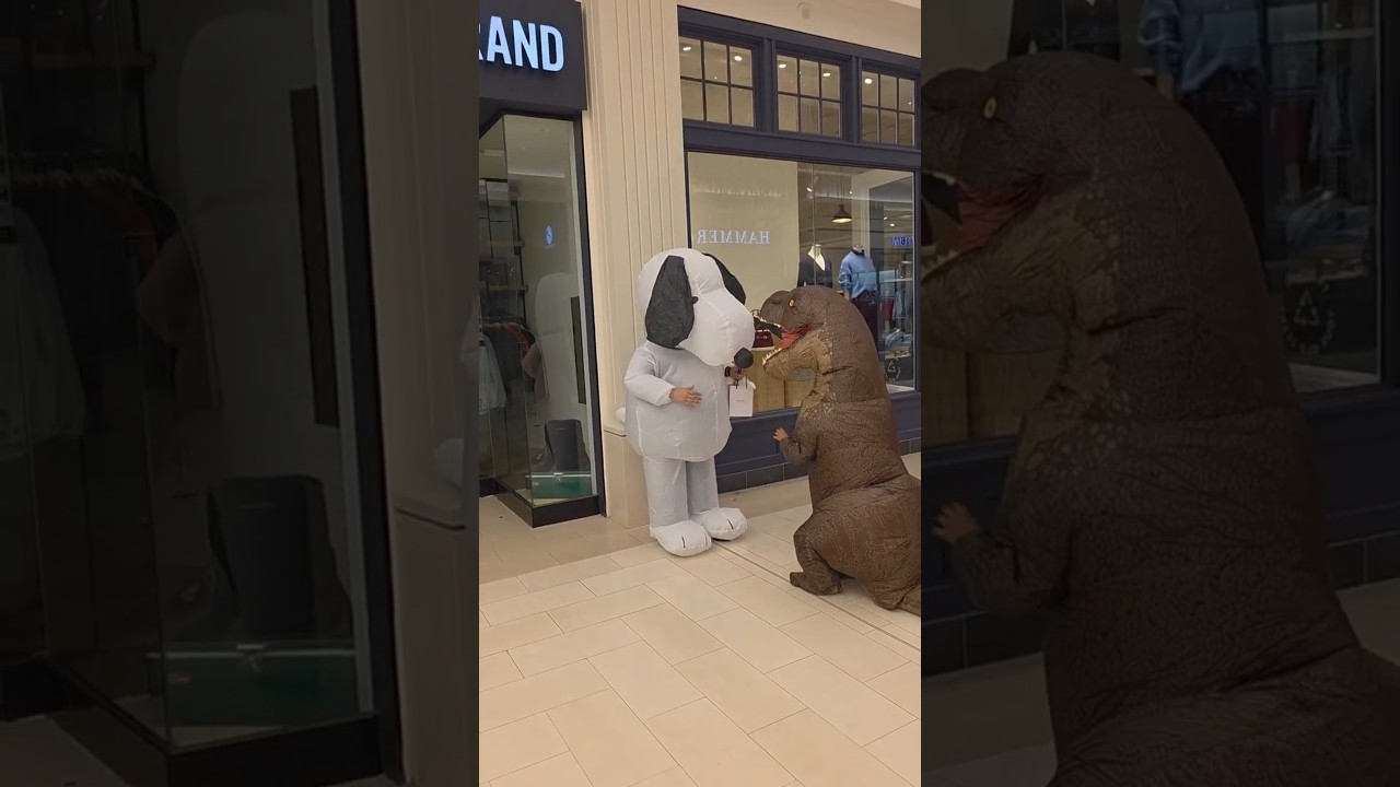 Snoopy Is OBSESSED with the T-Rex Hero 😂 (Mall Costume Chaos) ​