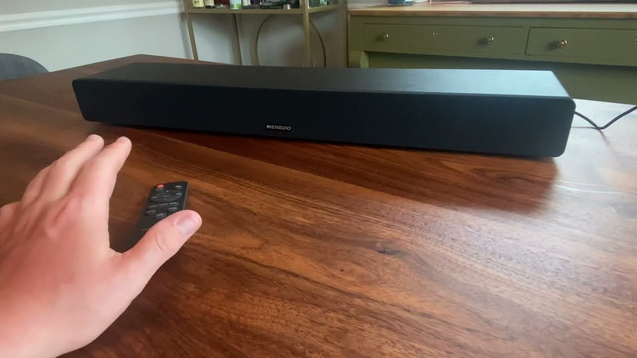 Sound Bar Wooden 150W 2 1CH MEREDO Soundbar for TV Review, Great for my projecter