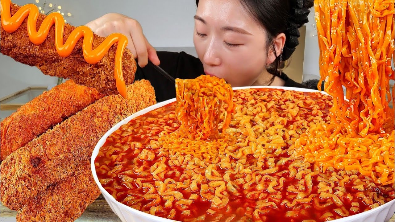 ASMR 이렇게 큰 새우튀김은 처음봐요😂 왕 새우튀김 불닭볶음탕면 매운라면 리얼먹방 :) Big fried shrimp , Spicy ramen MUKBANG