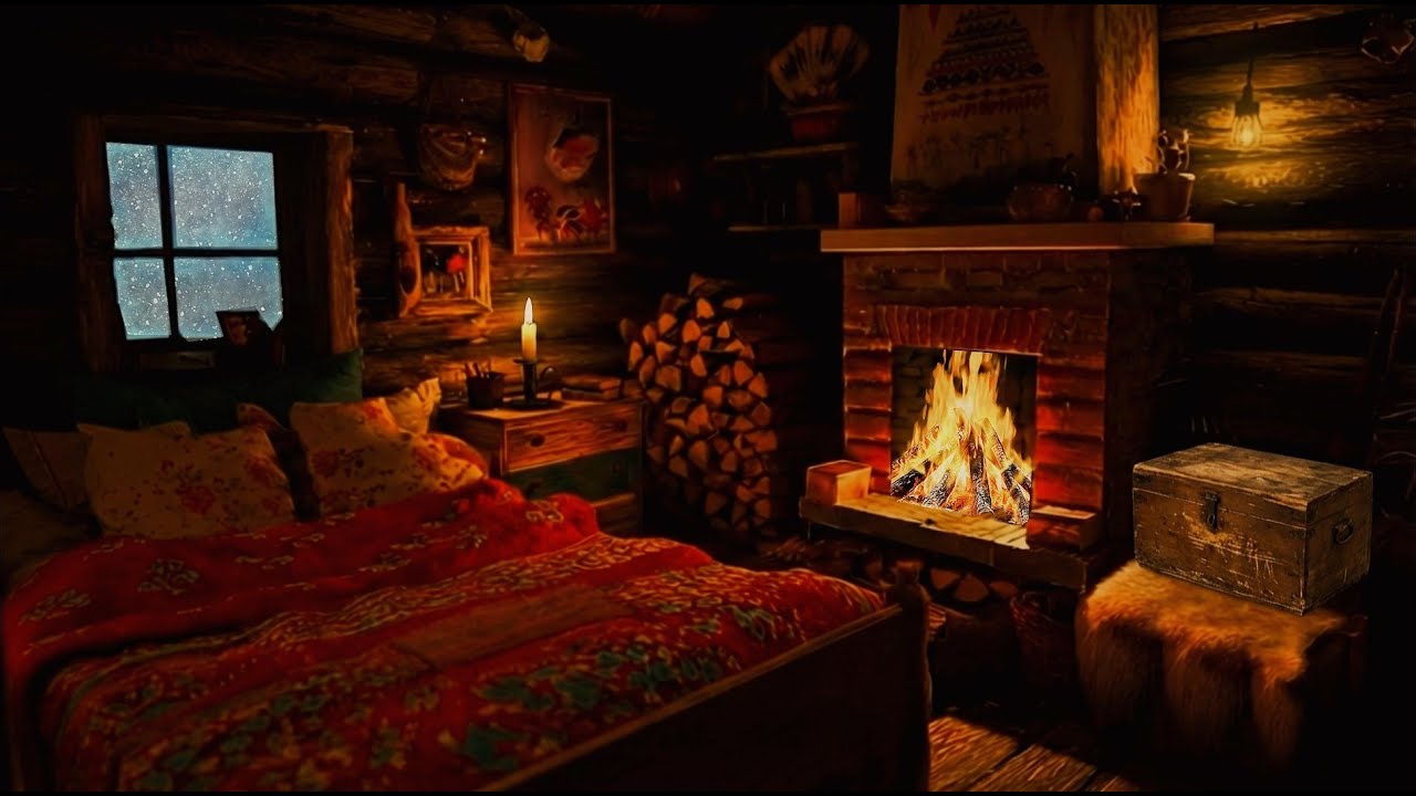 Warm Cabin in a Cold Snowstorm | Soothing Fireplace Sounds for Perfect Sleep and Relaxation