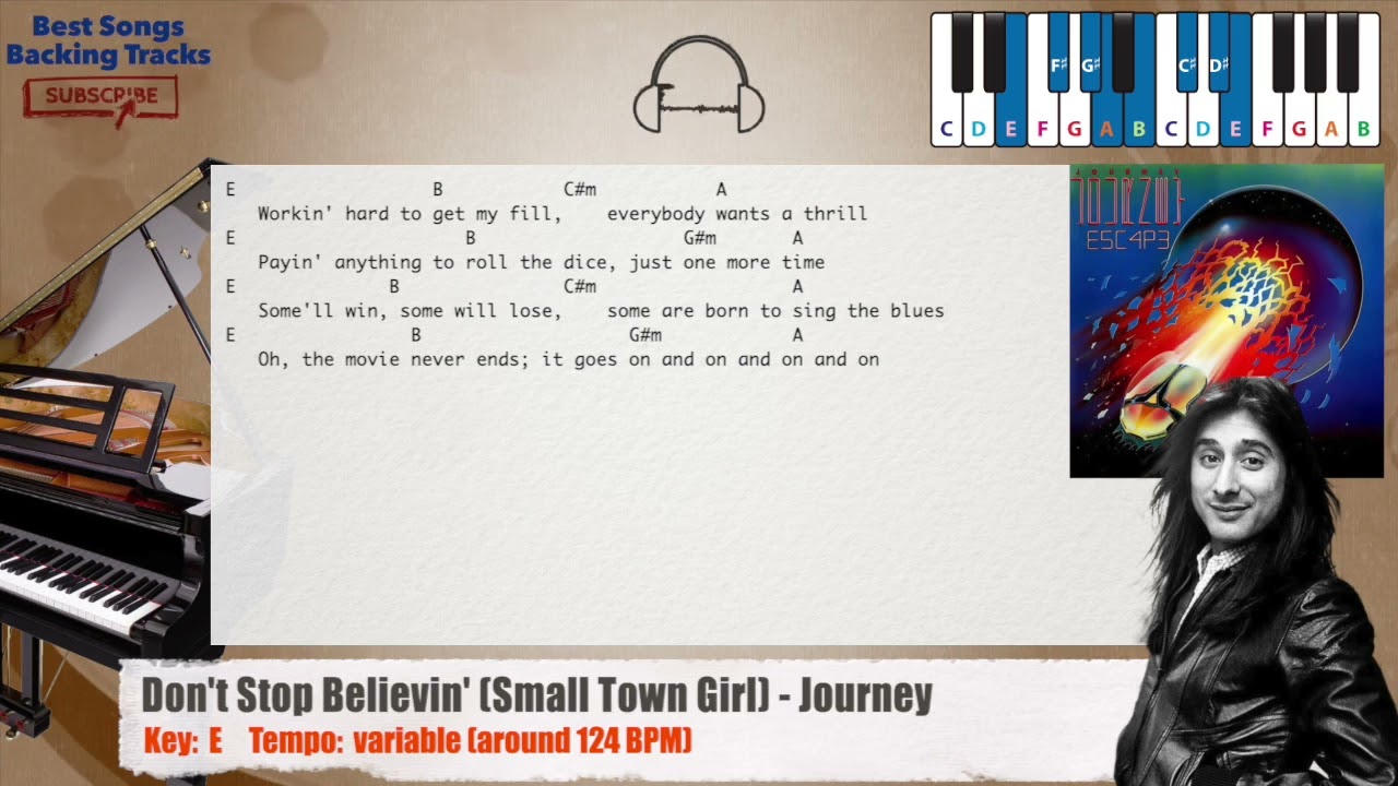 🎹 Don't Stop Believin' (Small Town Girl) - Journey Piano Backing Track with chords and lyrics
