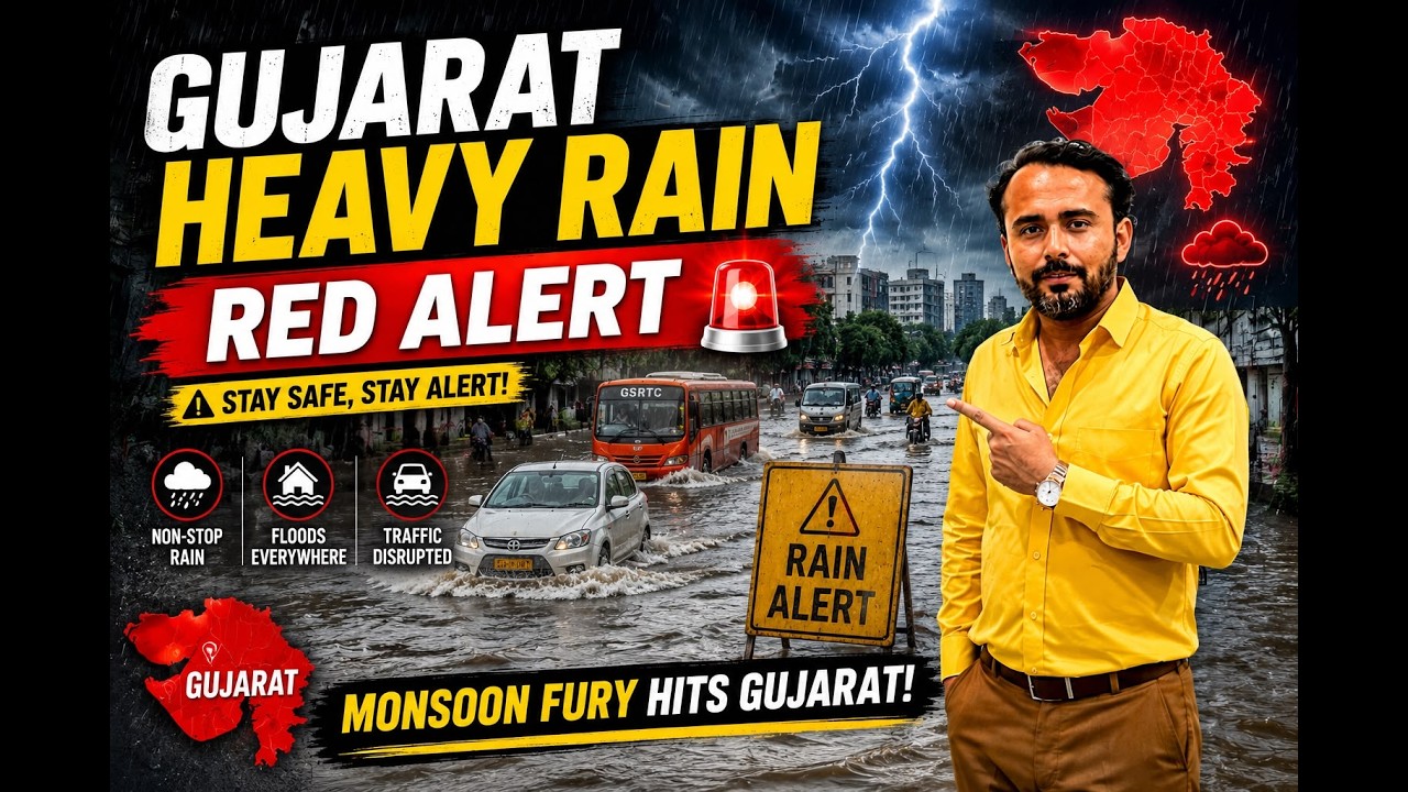 🚨 Gujarat Red Alert Heavy Rain Wreaks Havoc  Red Warning Latest Weather