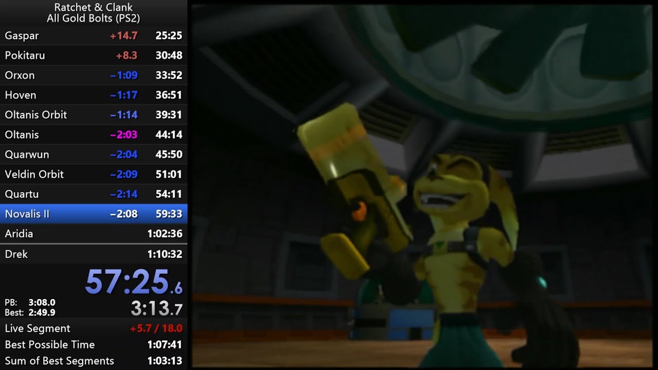 Ratchet & Clank All Gold Bolts Speedrun in 1:08:13 (PS2)