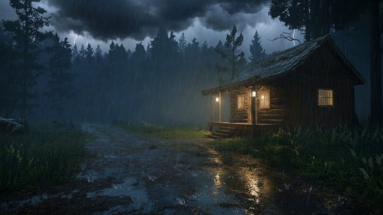 Relax Instantly with Heavy Rain at the Forest Cabin | Deep Sleep and Calm Night