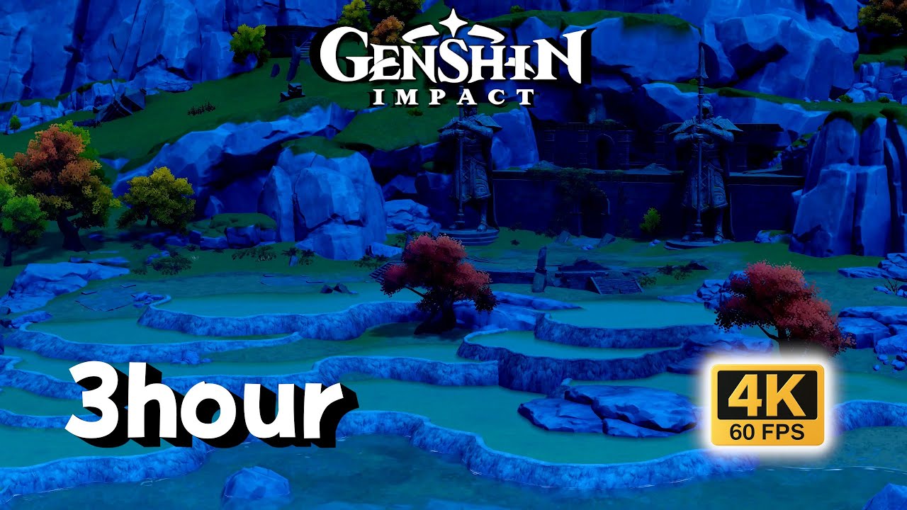 3-HOUR Sleep &bull; Clear Pool Terraces Breeze | Genshin Impact 4K