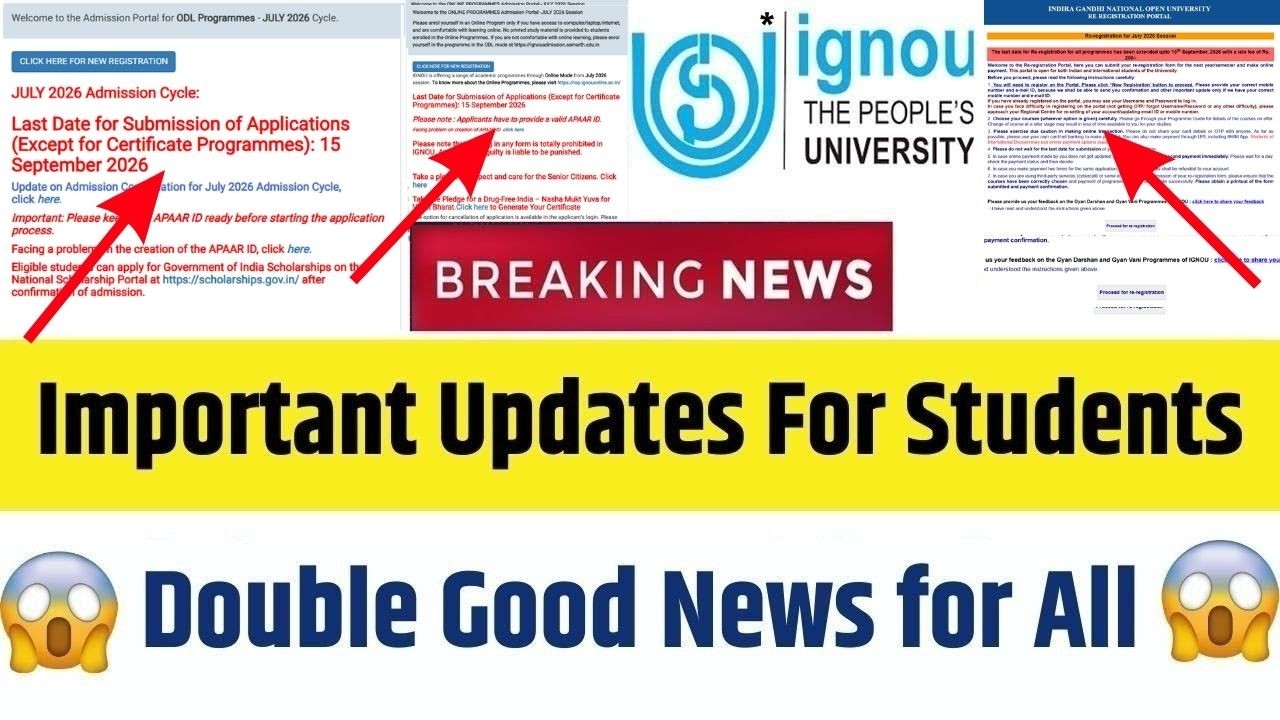 IGNOU New Update | Double Good News for All IGNOU Students | Last Date Extended Till 15th Sep