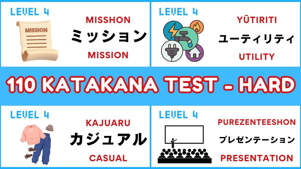 Katakana Test - Hard Level 4 (Learn 110 Japanese Words)