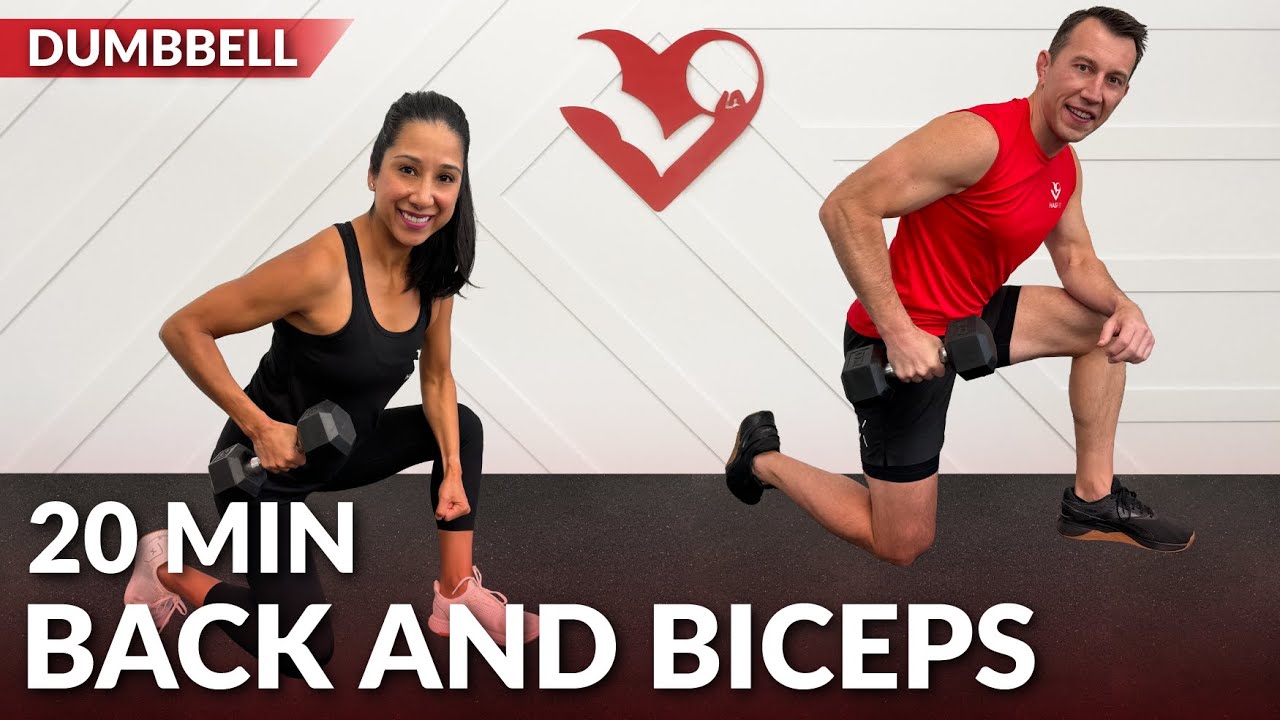 20 Min Back and Bicep Workout with Dumbbells at Home - Back Workout for Women & Men