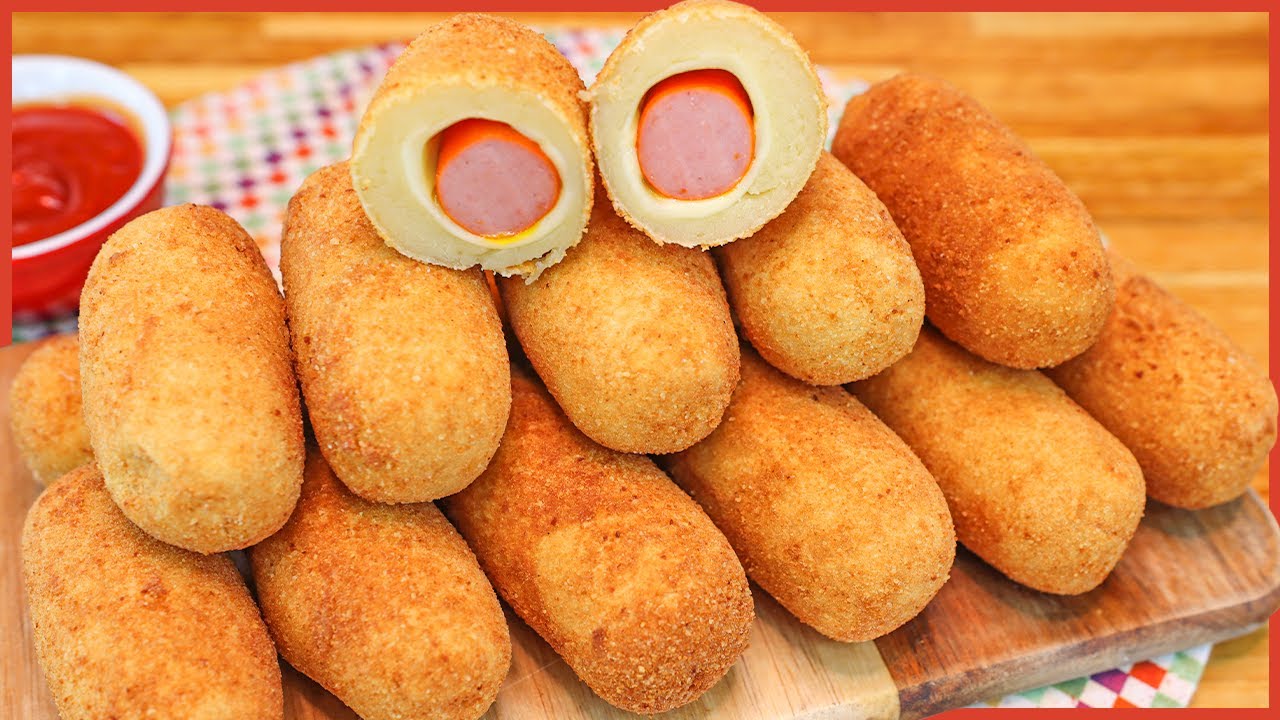 ENROLADO DE SALSICHA FRITO COM MASSA DE BATATA I DELICIOSO E FÁCIL I Receitas de Pai