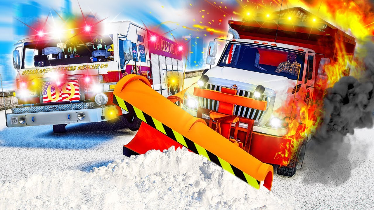 Snowplow on FIRE in GTA 5! IT CAN'T STOP!