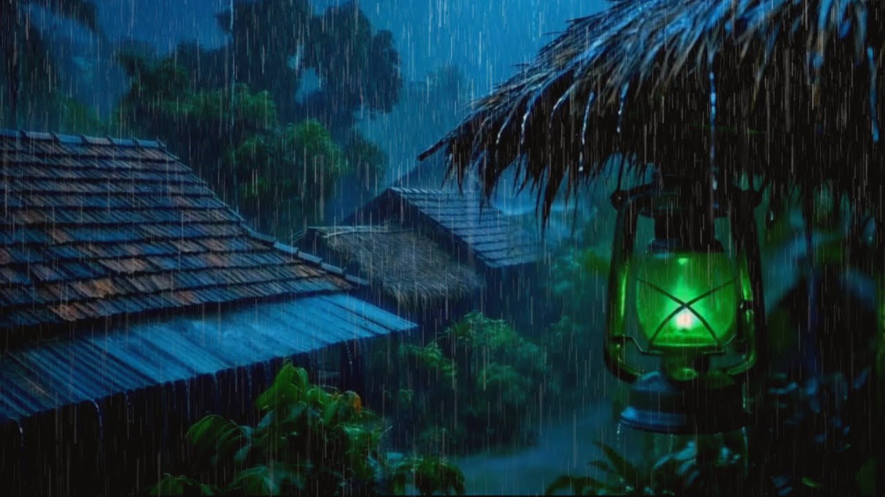 Heavy Rain & Thunder on a Tropical Hut Roof | 1 Hour Sleep Rain Sounds for Deep Sleep
