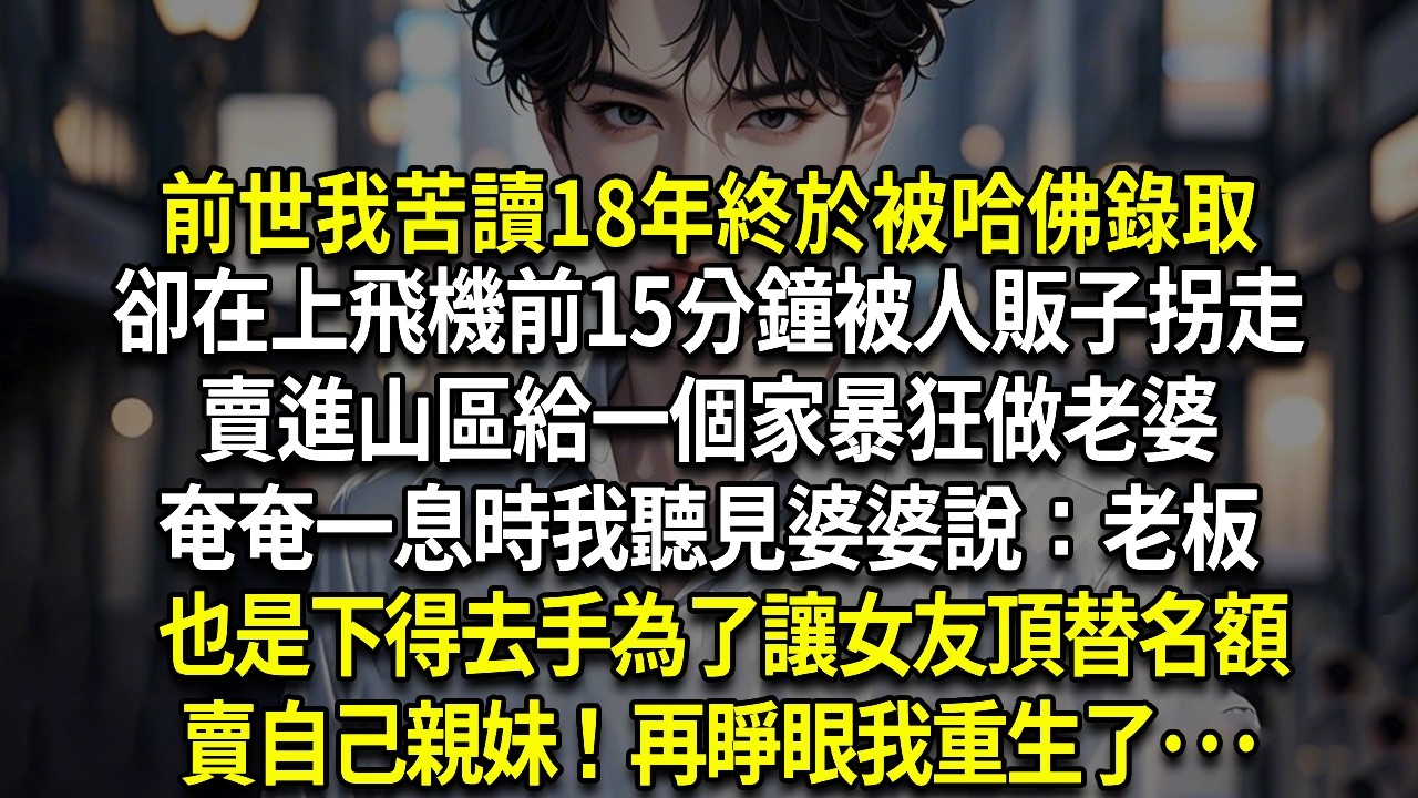 前世我苦讀18年終於被哈佛錄取，卻在上飛機前15分鐘被人販子拐走，賣進山區給一個家暴狂做老婆，奄奄一息時我聽見婆婆說：老板也是下得去手為了讓女友頂替名額賣自己親妹！再睜眼我重生了···