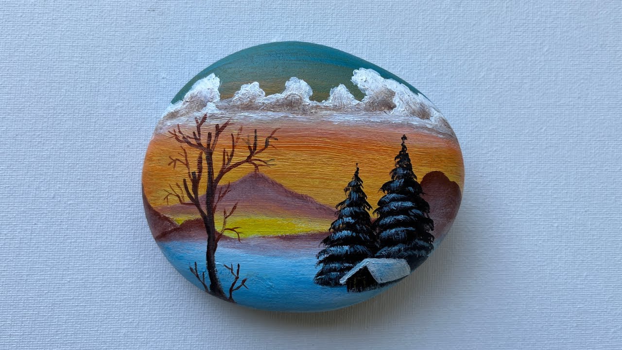 Winter Landscape | Easy Rock Painting for Beginners | Acrylic Painting