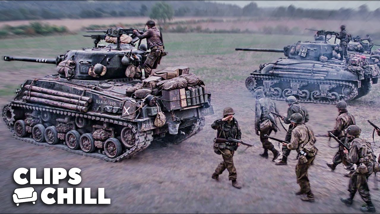 US Tank Faces German Anti-Tank Guns in an Open Battlefield | Fury (Brad Pitt, Shia LaBeouf)
