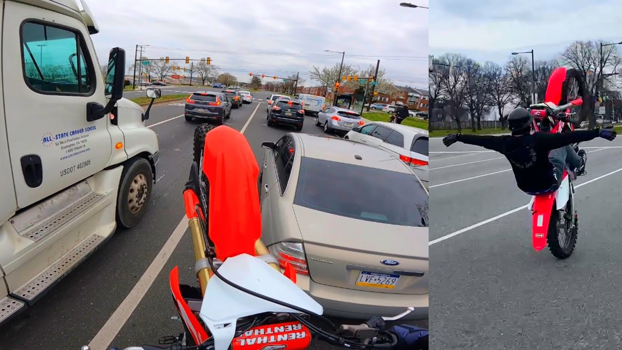 CRAZY CRF450R WHEELIES THROUGH TRAFFIC!!