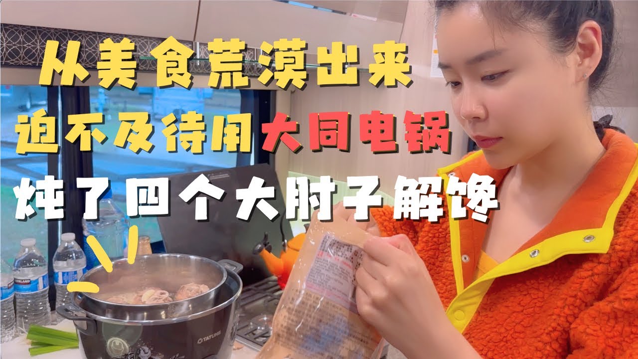 在美食荒漠玩了几天，不等回家就迫不及待用大同电锅在房车里炖了四个大肘子解馋！| 3天开了2200英里（3500公里）回到家！【欢迎开启cc字幕 可在设置里选择语言哦】