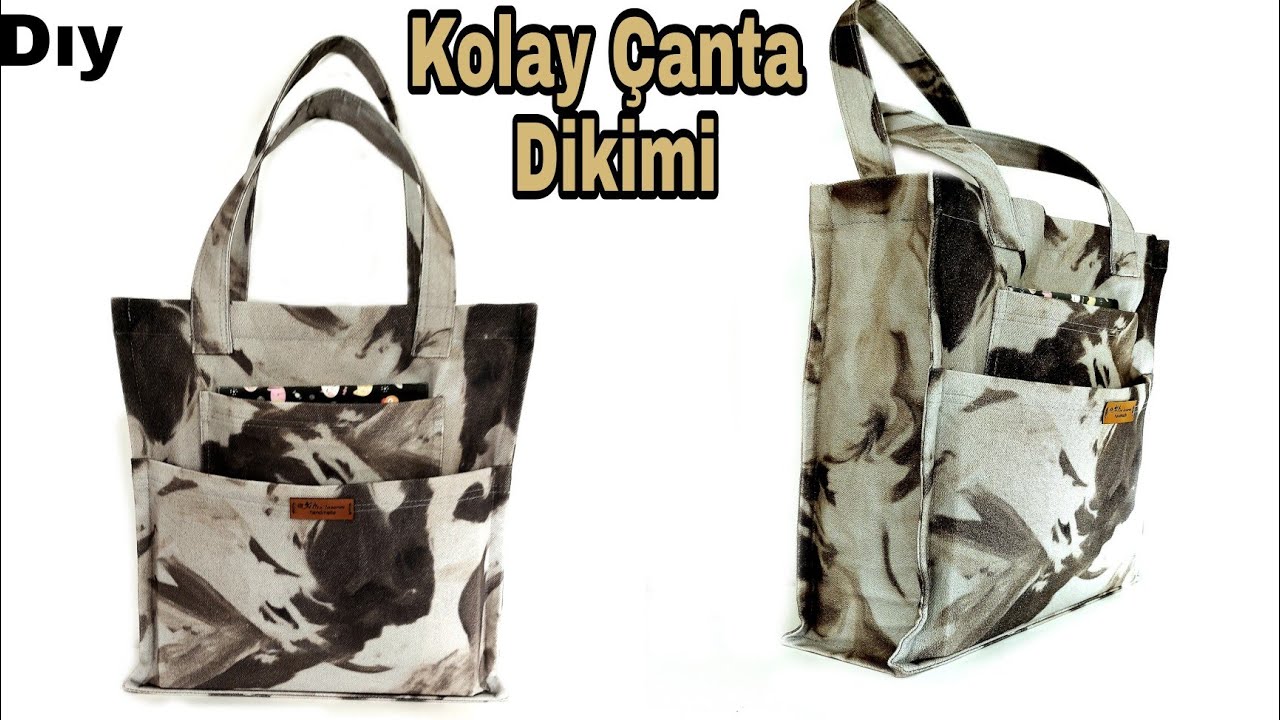 Dıy/ Kolay Çanta Dikimi. Astarsız Çepli Çok Amaçlı Çanta yapımı. Kumaş çanta.