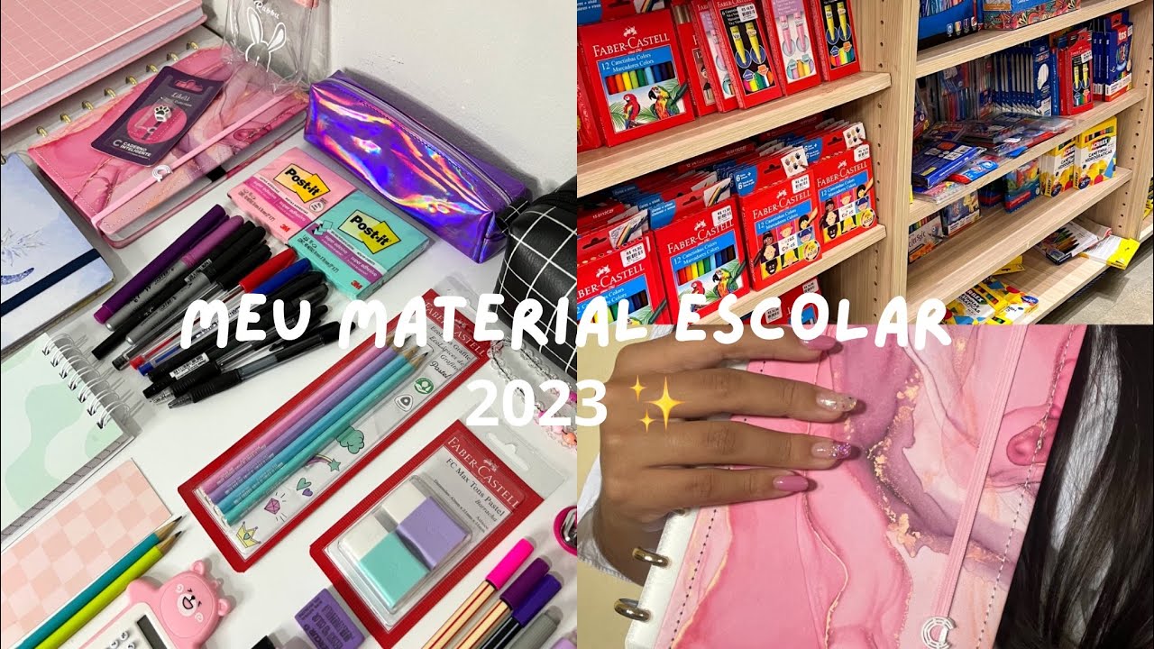 MEU MATERIAL ESCOLAR 2023 ( comprinhas + mostrando tudo ) 📚🤍✨