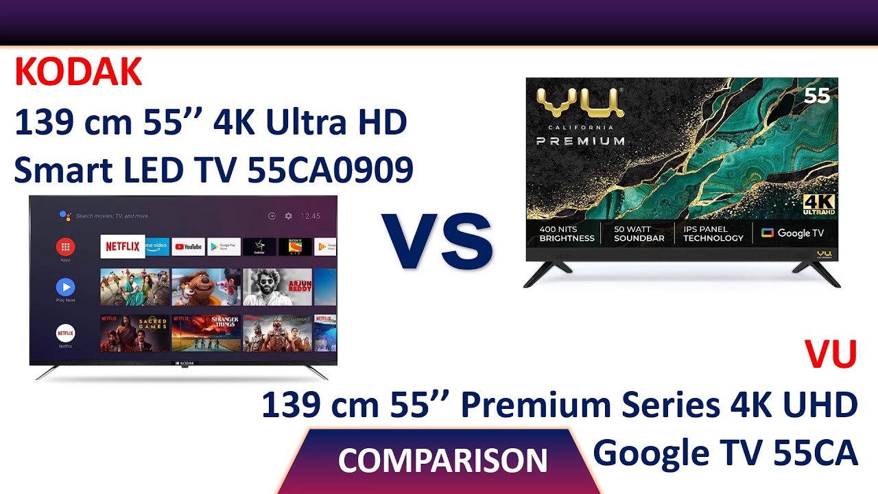 Kodak 55 inch 4K UHD LED TV 55CA0909 Vs Vu 55 inch Premium Series 4K UHD Smart LED Google TV 55CA