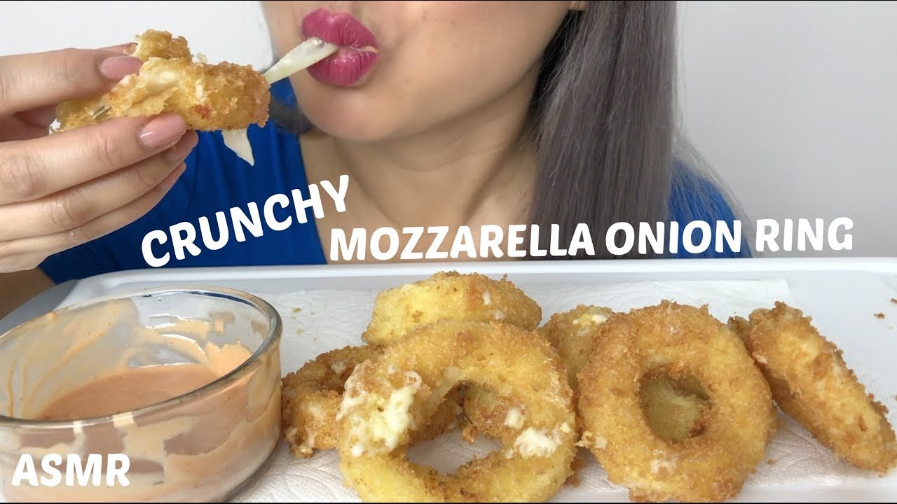 CRUNCHY FRIED MOZZARELLA ONION RINGS *COOKING | ASMR EATING SOUNDS | N.E LETS EAT