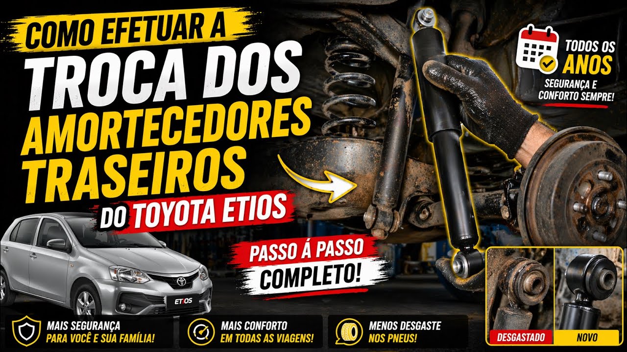 Como efetuar a troca dos amortecedores traseiro do Toyota Etios todos os anos passo á passo completo