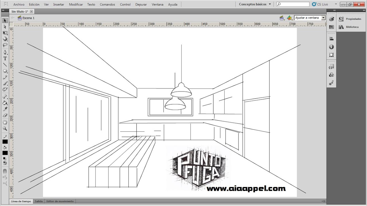 Dibujar una Cocina con 1 Punto de Fuga