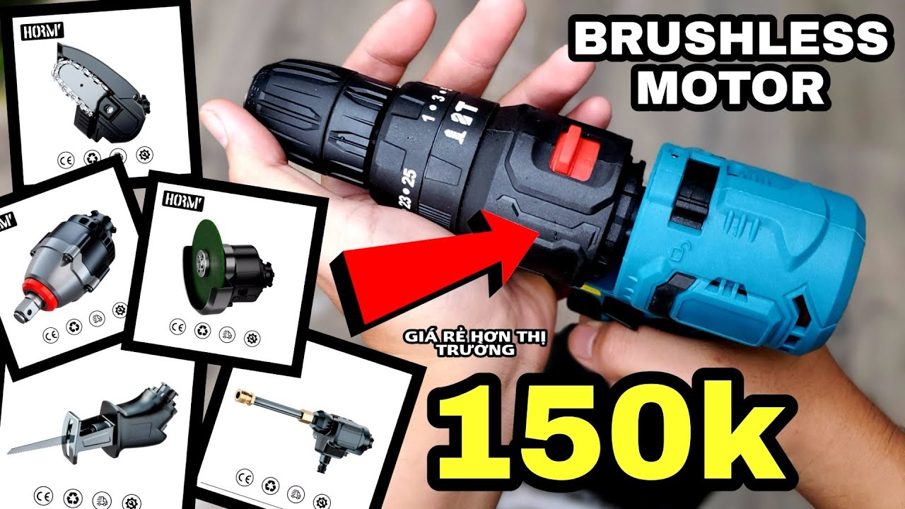 Bộ máy khoan đa năng | lắp ráp nhiều đầu | Brushless | chân pin phổ thông