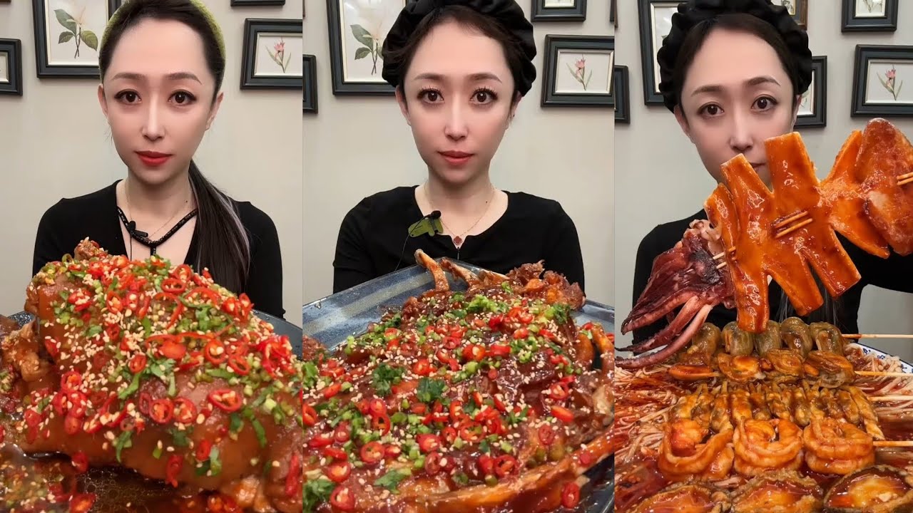 Yummy #35:Eat rib belly braised pork belly boil spicy 🥵🔥 Seafood skewer 🍡#mukbang #yummy #delicious