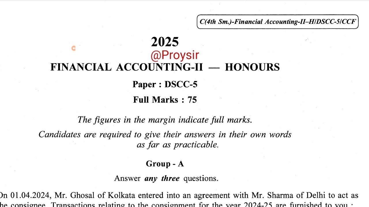 B.com 4th semester commerce honours question paper financial accounting Calcutta University DSCC 5