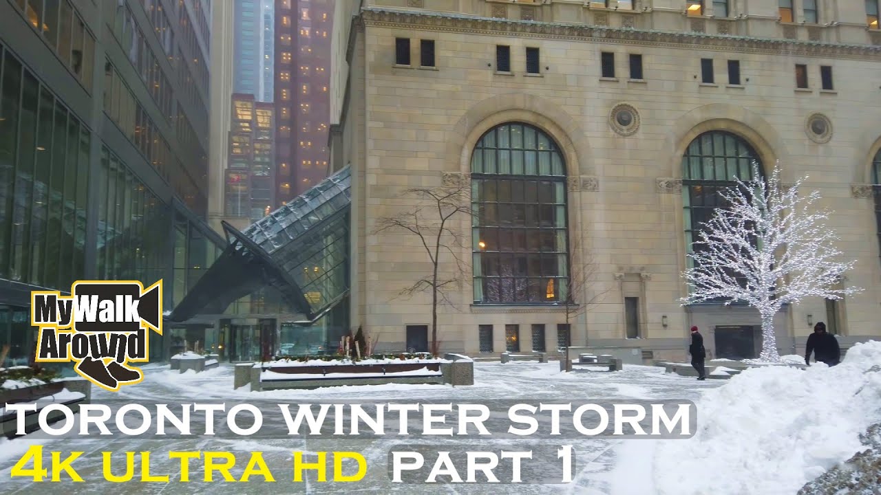 Winter storm downtown Toronto (walking tour 4k)