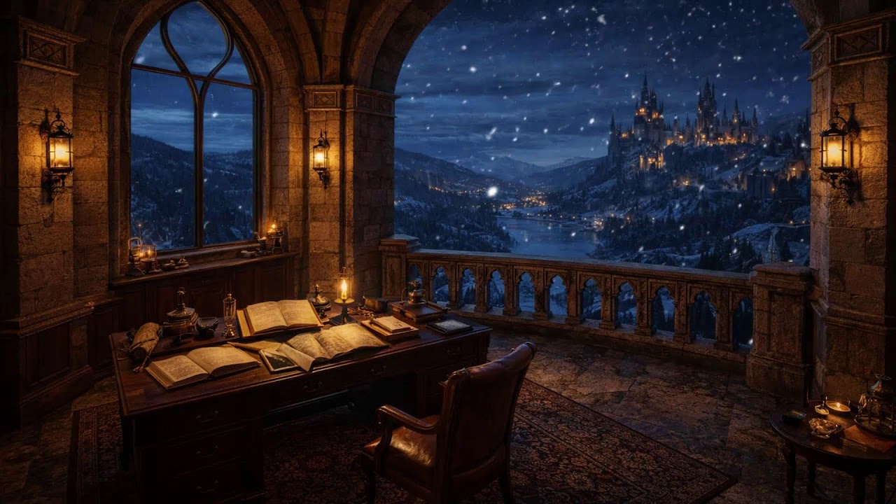 ADHD Study Music 🔥 Gothic Fireplace Library (Ultra Calm, No Lyrics)