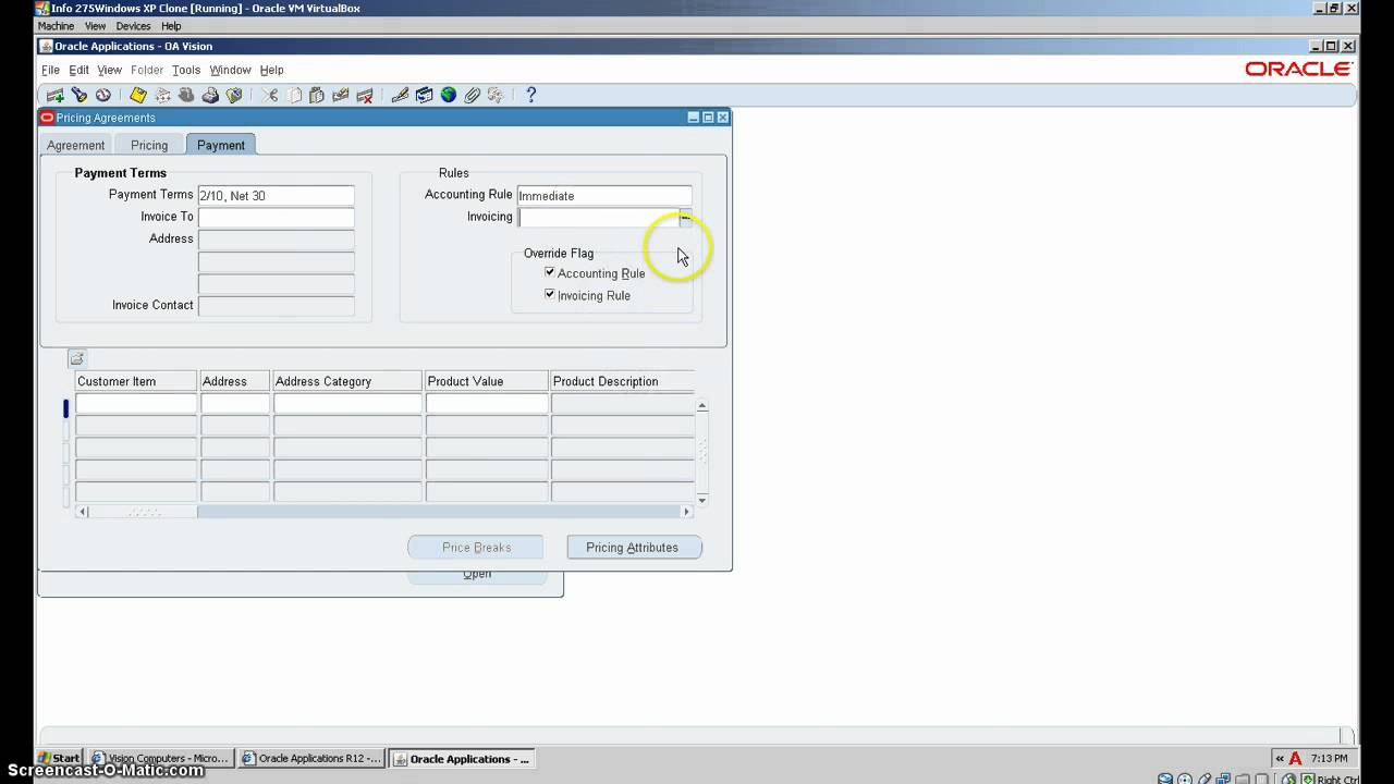 Oracle Pricing (Agreement Pricelist)