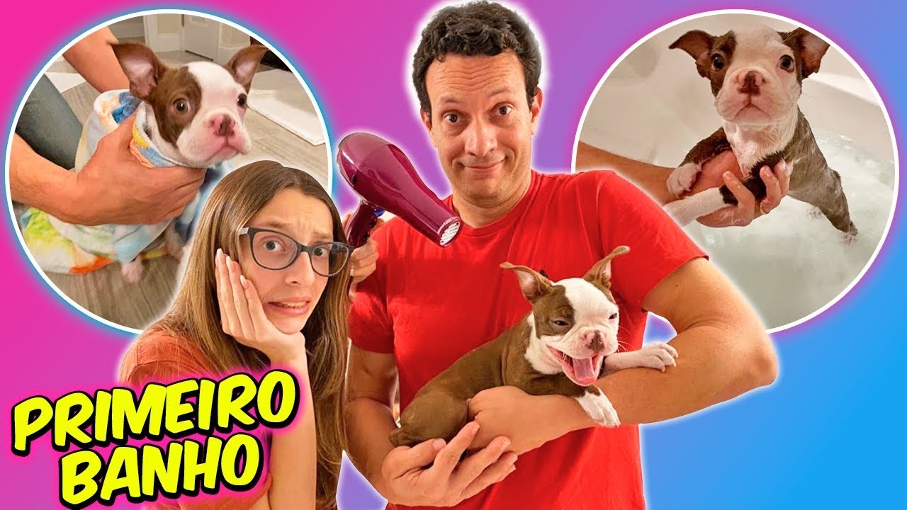 PRIMEIRO BANHO DA NOSSA CACHORRINHA! SERÁ QUE DEU CERTO? ELA GOSTOU?