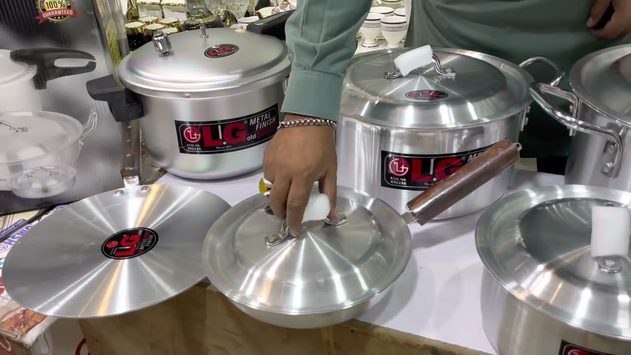 LG Silver Steel Gift Set | Patella karahi Sauspan Pressure cooker-Stainless Steel-jaheaz set-crockry