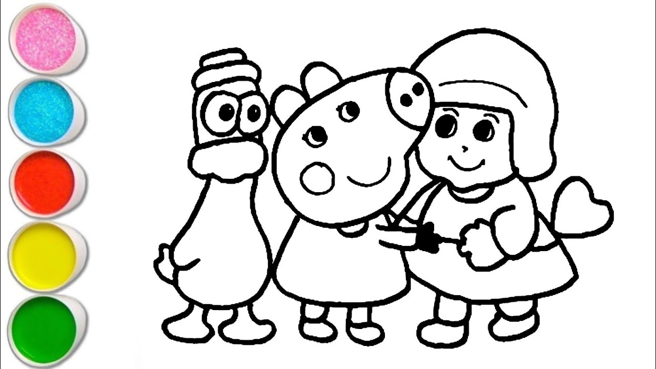 Cute Pato and Pippa Pig With Pocoyo Drawing, Painting and Coloring For Kids and Toddlers_ Child Art