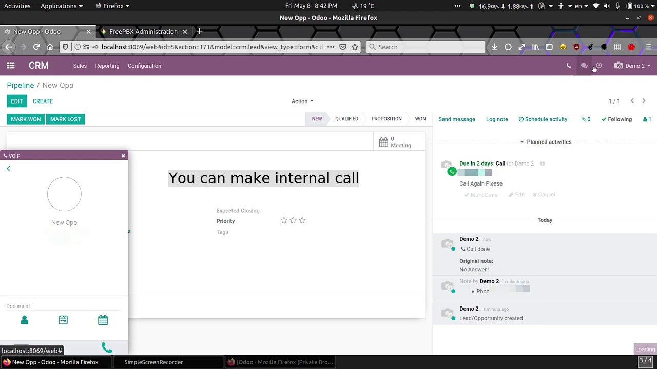 Roaya - Odoo 13 EE Call Center Solution using CRM & Asterisk