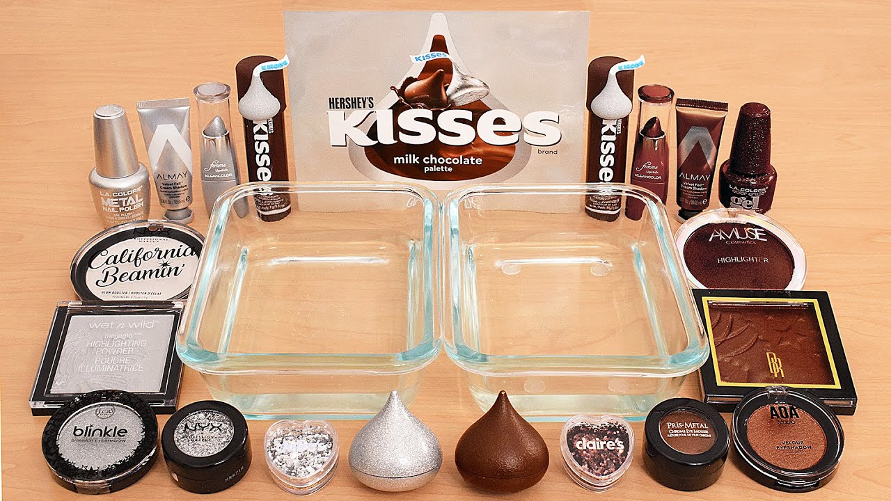 Hershey Kiss Slime - Mixing Makeup Eyeshadow Into Slime ASMR