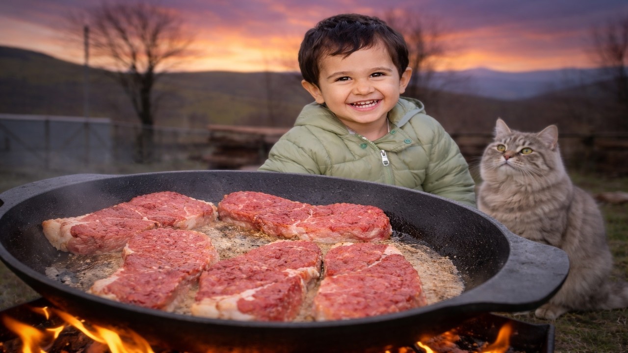 We Cooked Steak Over an Open Fire in Our Village (American-Style BBQ!)