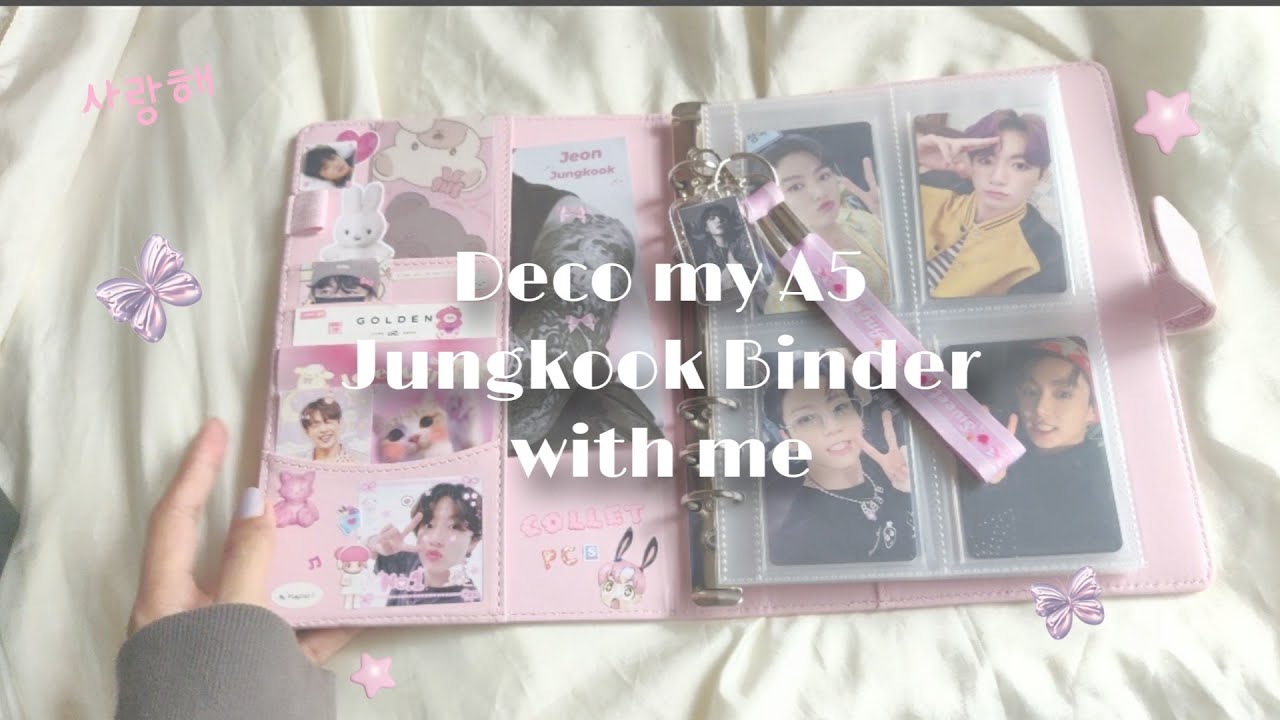Deco with me 🧸🤍 Decorating my A5 jungkook photocard  binder  || k-pop || asmr ||