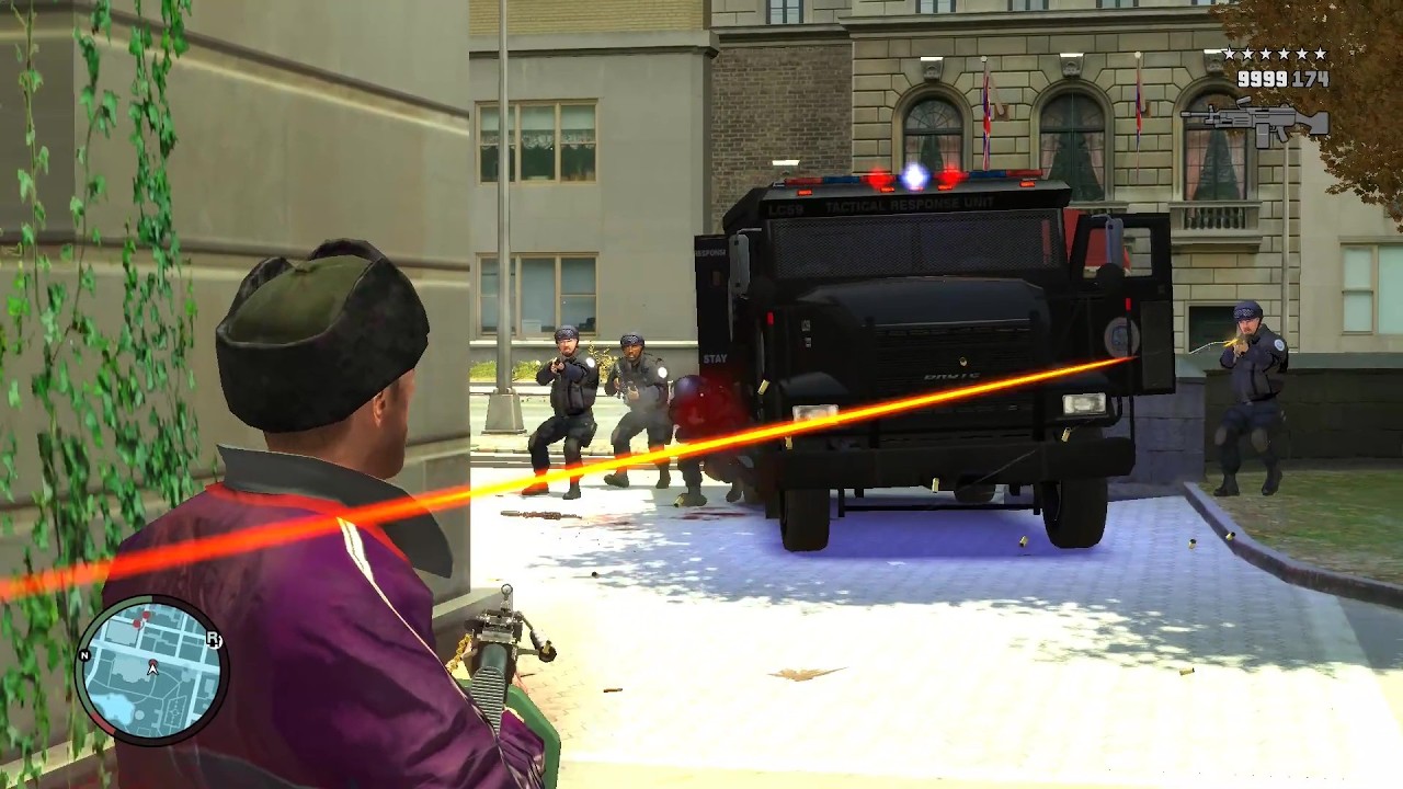 GTA 4 - NIKO - SHOOTOUT AT MUSEUM - FIGHT WITH DINOSAUR + SIX STARS