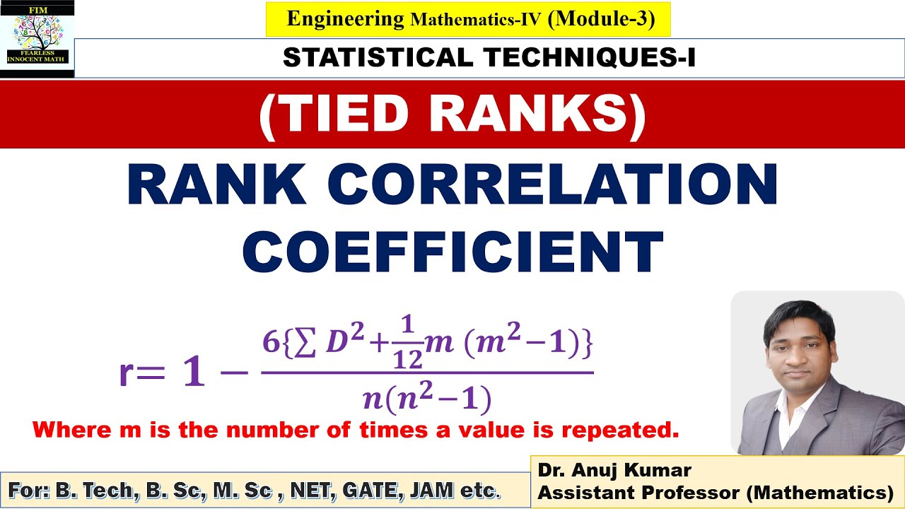 Rank Correlation Coefficient between x and y |Tied Rank | Tied Ranks in Spearman's Correlation