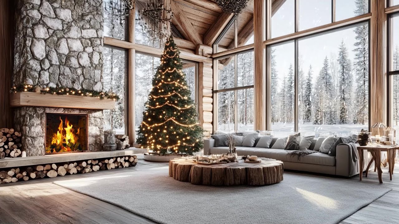 Relaxing Christmas Snowfall Ambience With Fire Sounds For Serenity And Better Sleep