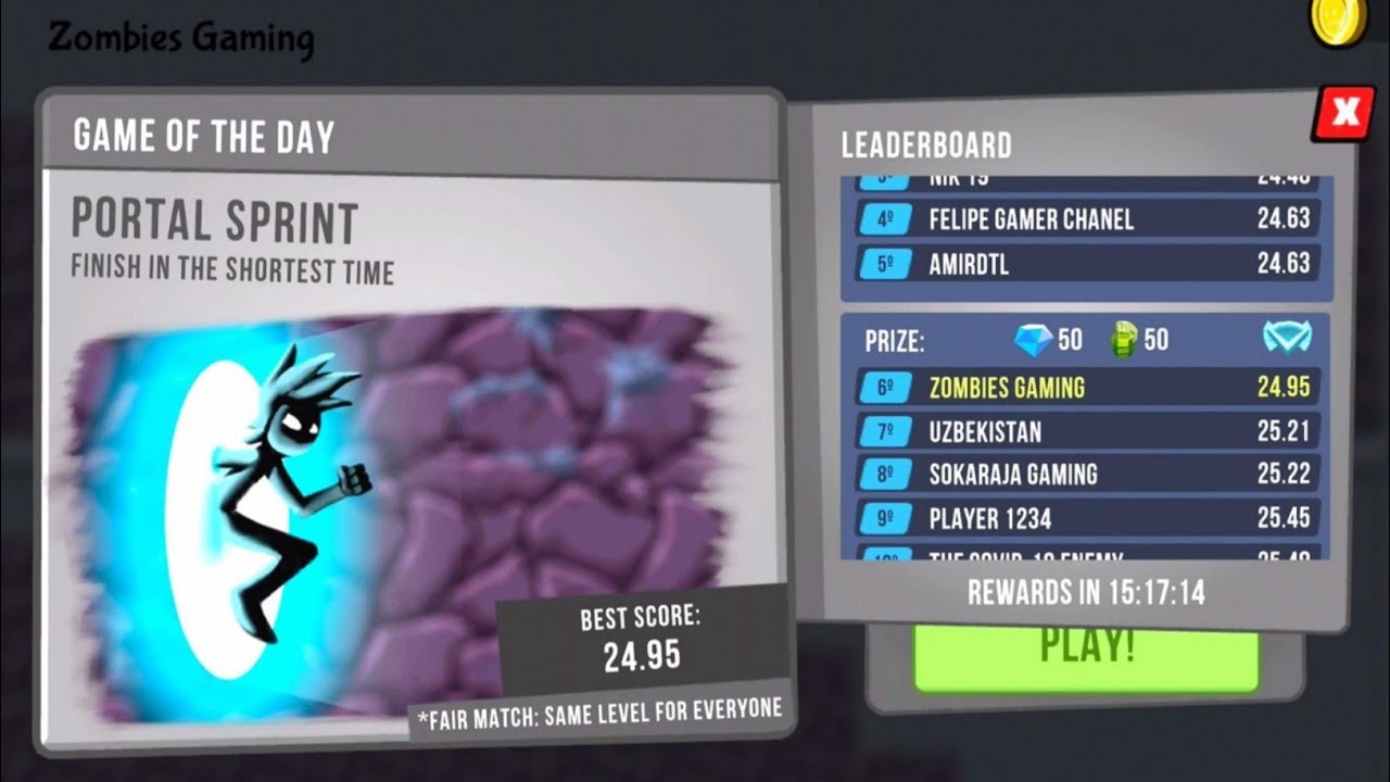 Portal Sprint!! Stickman vs Zombies Daily Challenge